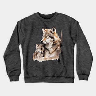 Watercolor Illustration of Wolf Mother with a Baby Crewneck Sweatshirt
